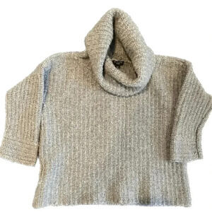 Ann Taylor Womens Wool Blend Chunky Knit Cowlneck Sweater Grey EUC 3/4 Sleeve SP
